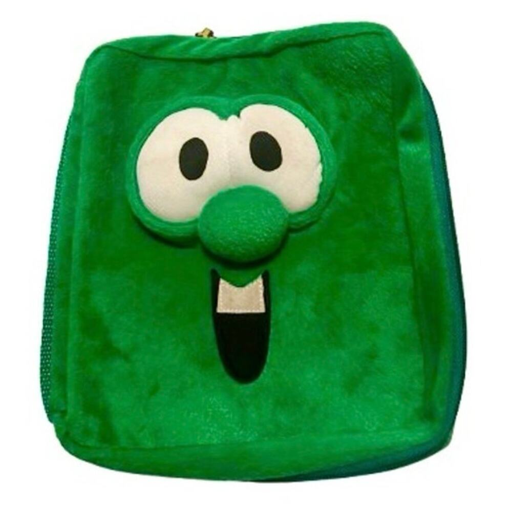 Vintage 2004 VeggieTales Larry the Cucumber Plush Bible Book Cover w/ 2 Zip Tags